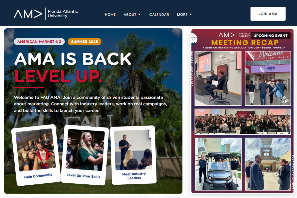FAU AMA Chapter website — first place university competition, built by Minick Studio